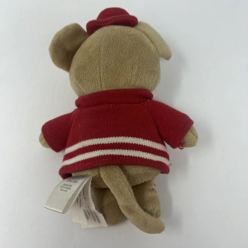 Gymboree Fireman Mouse Plush One Size Tan Red Rattle Stuffed Animal Lovey Toy